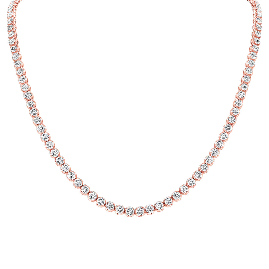 D&P Designs Traditional Straight Line Crown Tennis Necklace Rose Gold