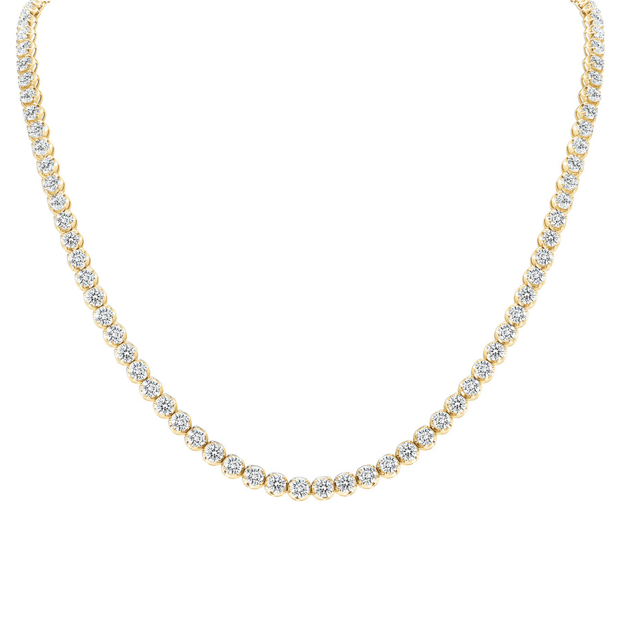 D&P Designs Traditional Straight Line Crown Tennis Necklace Yellow Gold