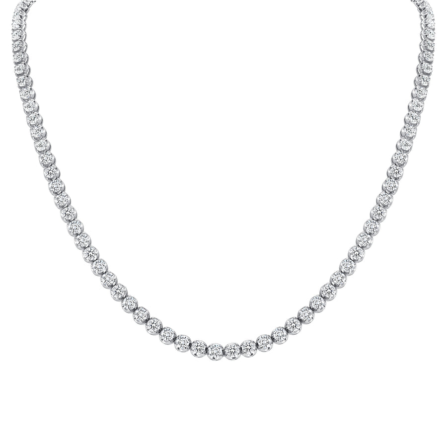 D&P Designs Traditional Straight Line Crown Tennis Necklace Platinum White Gold