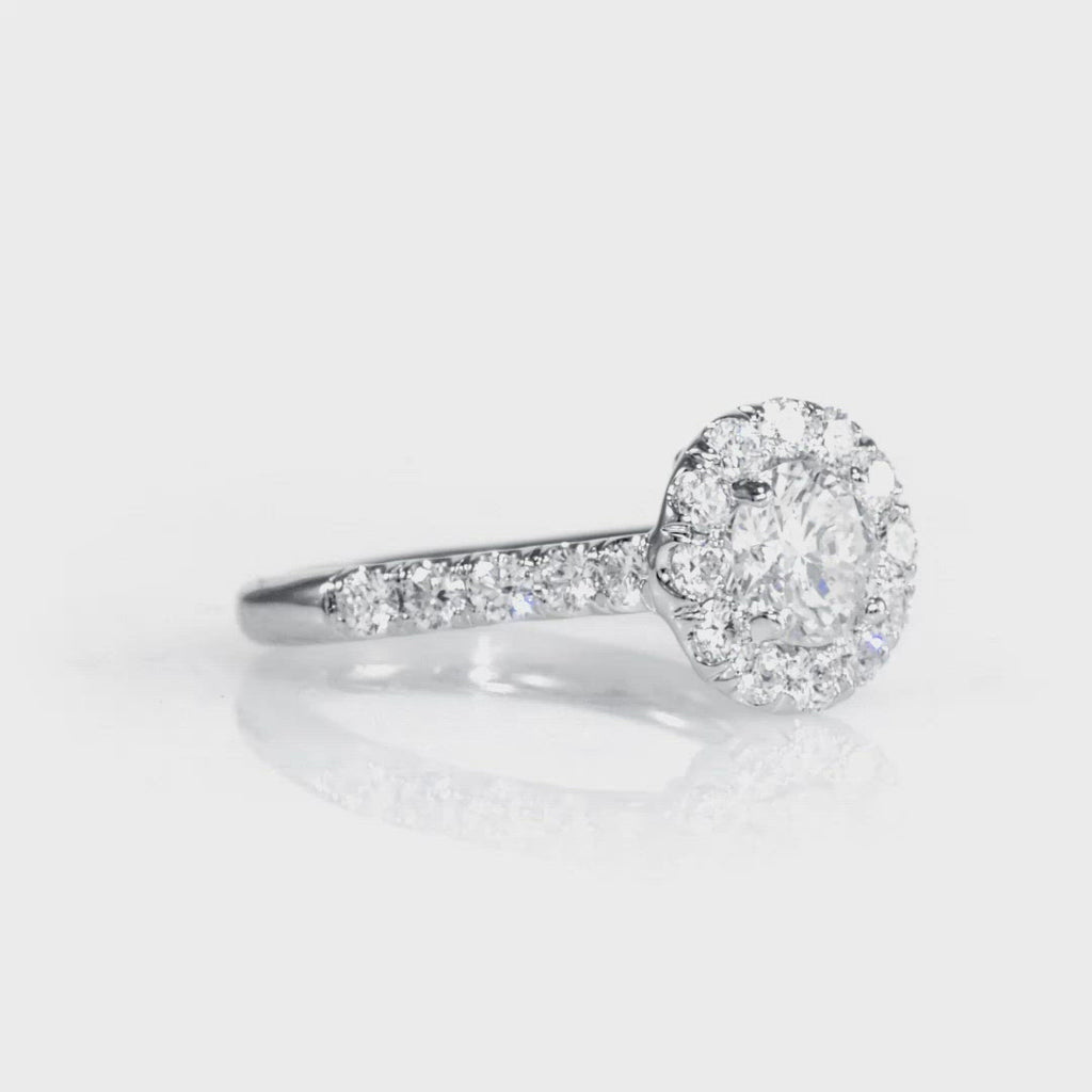 Simple Halo Half Way Pave Engagement Ring White Gold