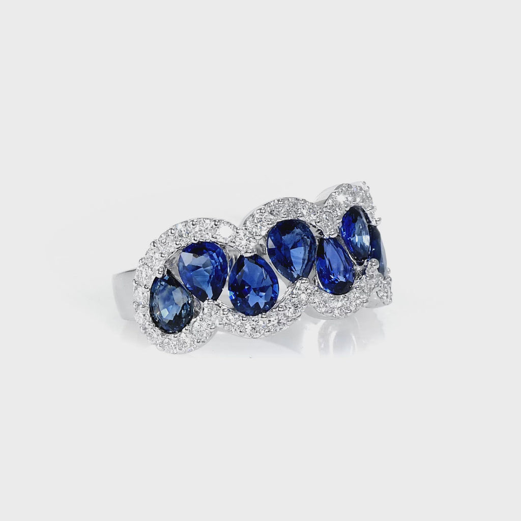 D&P Designs Diamond and Blue Sapphire Band White Gold