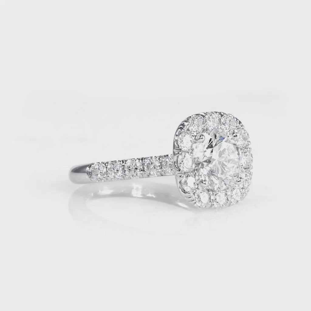 Single Halo One Row Half Way Pave Engagement Ring White Gold