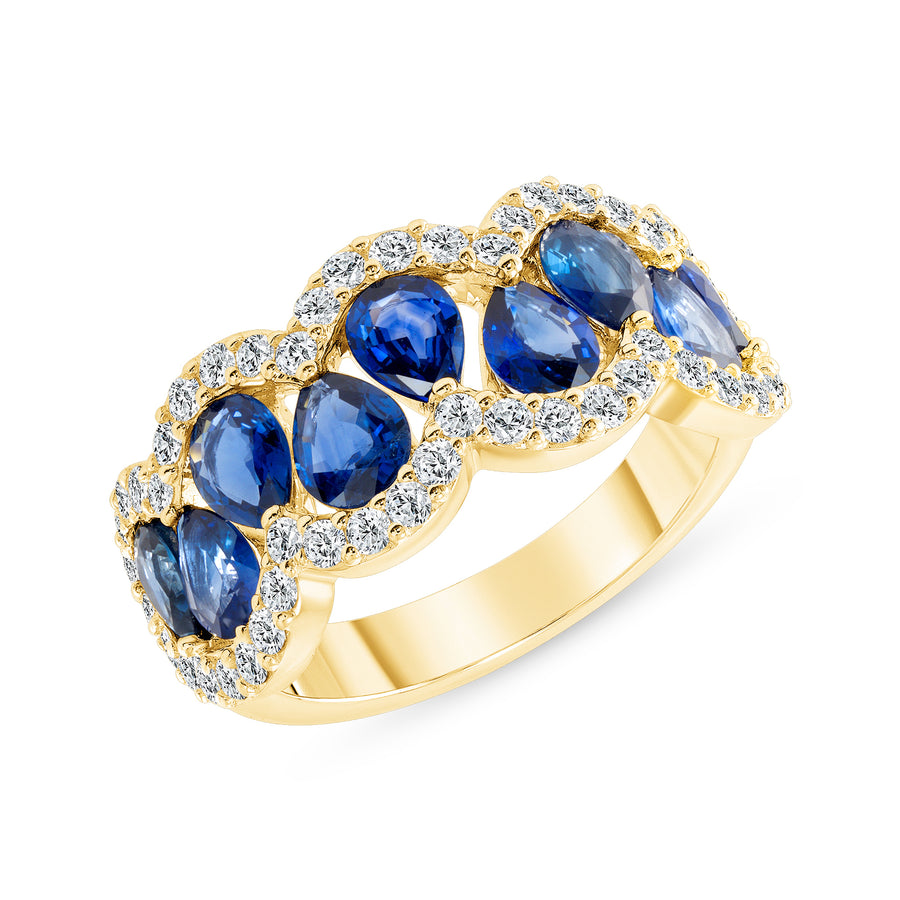 D&P Designs Diamond and Blue Sapphire Band Yellow Gold