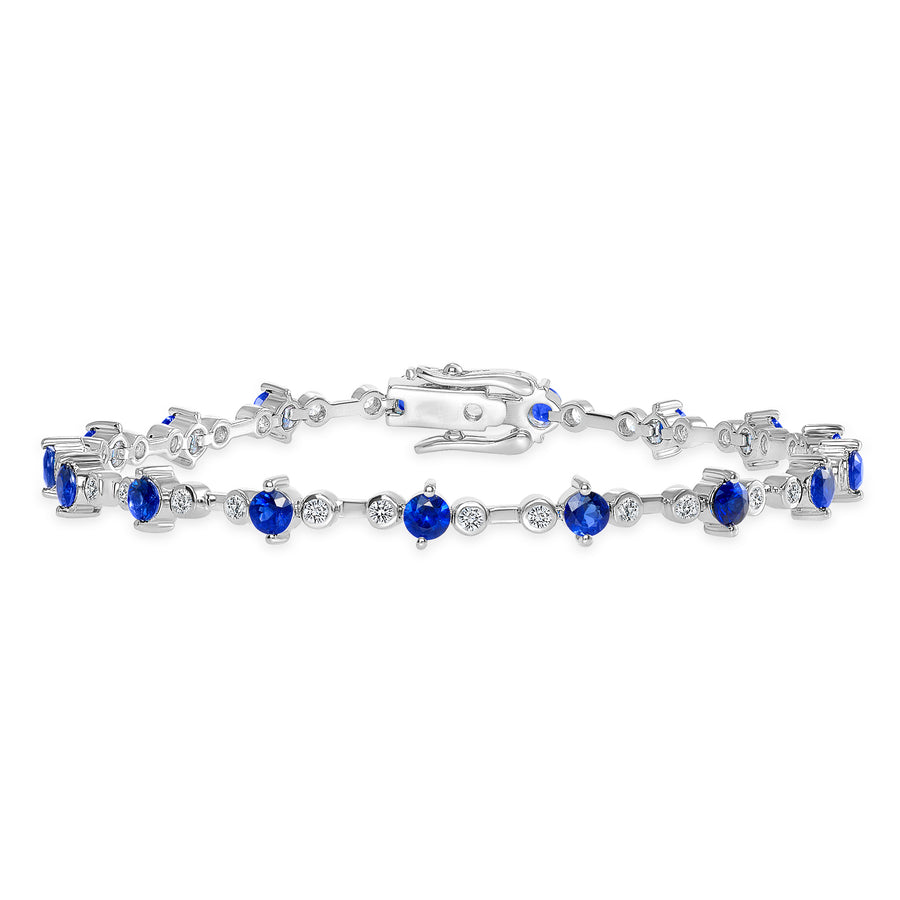 D&P Designs Diamond and Blue Sapphire Bracelet White Gold
