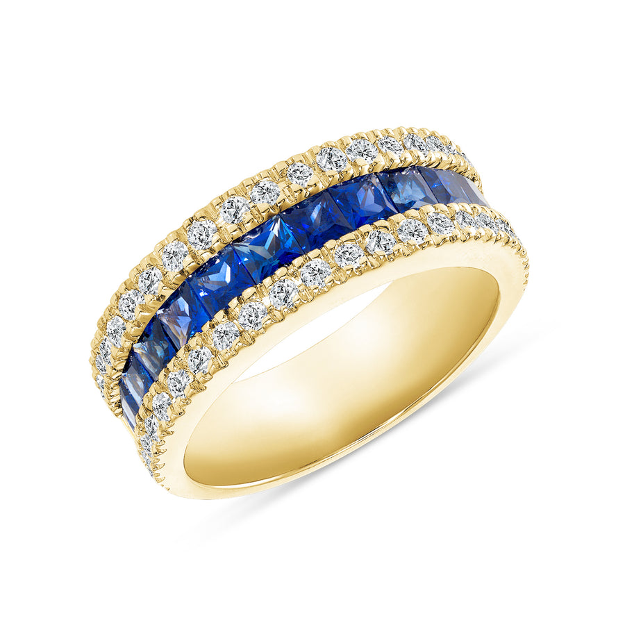 D&P Designs Diamond and Blue Sapphire Halfway Eternity Band Yellow Gold