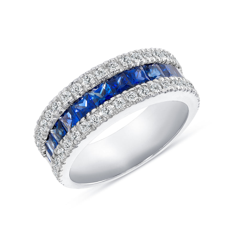D&P Designs Diamond and Blue Sapphire Halfway Eternity Band White Gold