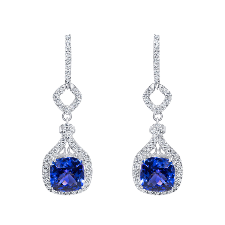 D&P Designs Diamond and Tanzanite Hanging Earrings White Gold