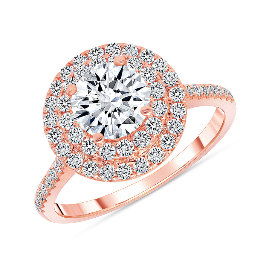 D&P Designs Double Halo Half Way Pave Engagement Ring Rose Gold