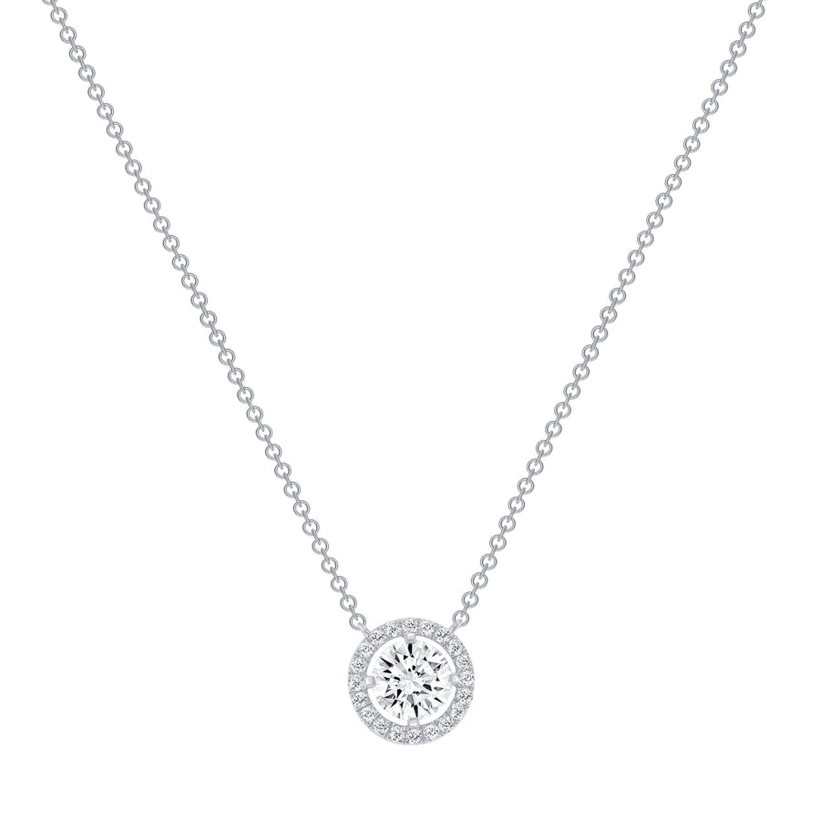 D&P Designs Four Prong Solitaire With Halo Necklace White Gold