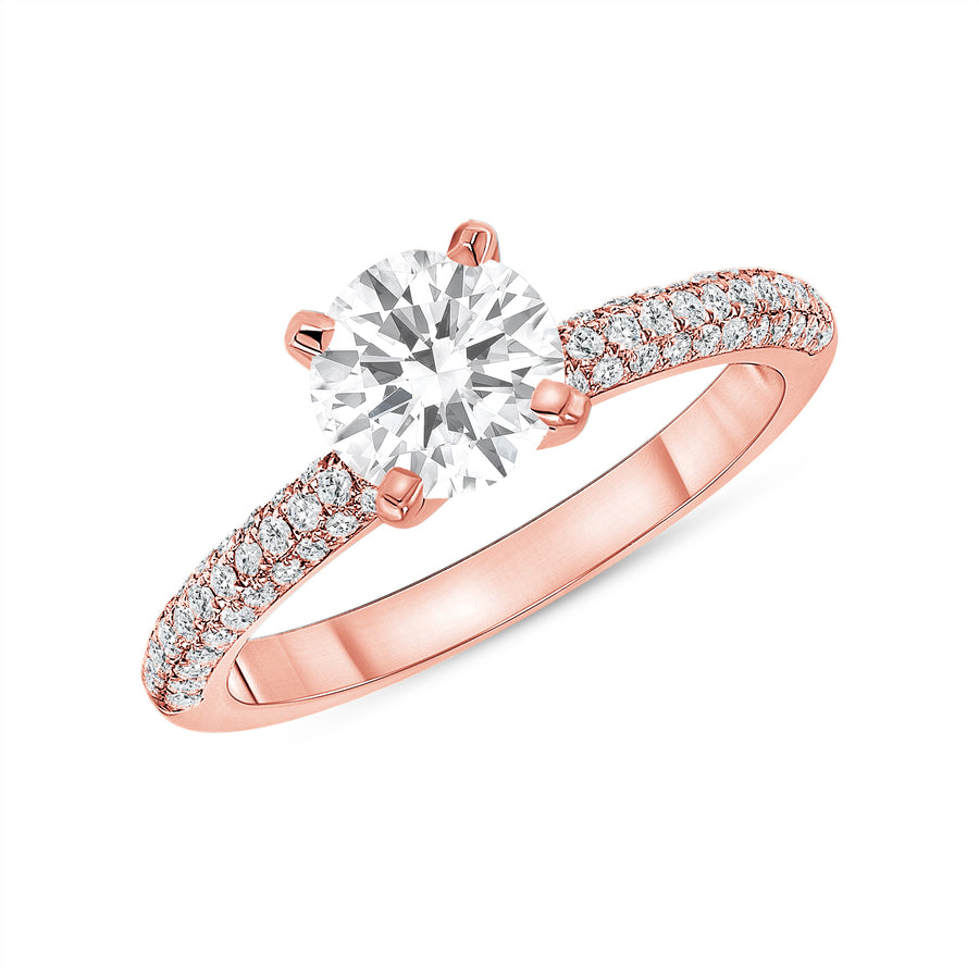 D&P Designs Four Prong Three Row Solitaire Engagement Ring Rose Gold