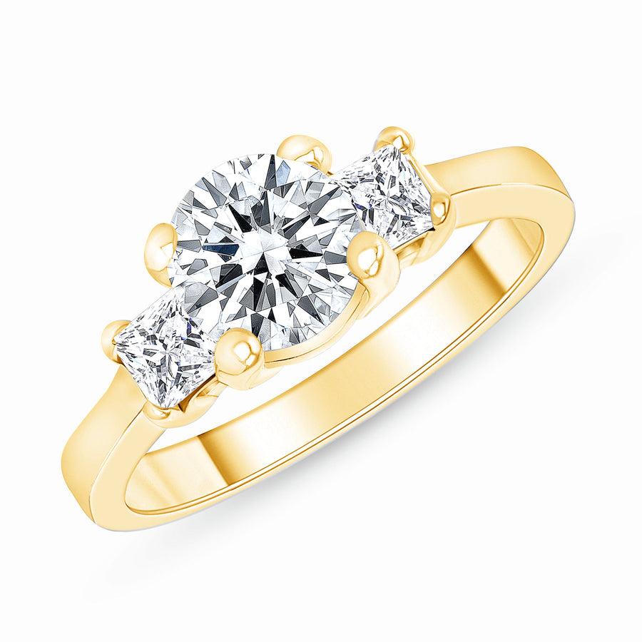 D&P Designs Four Prong Three Stone Engagement Ring Yellow Gold