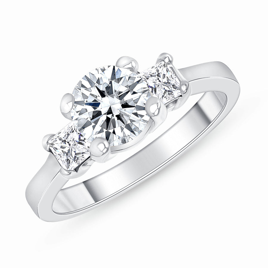 D&P Designs Four Prong Three Stone Engagement Ring White Gold