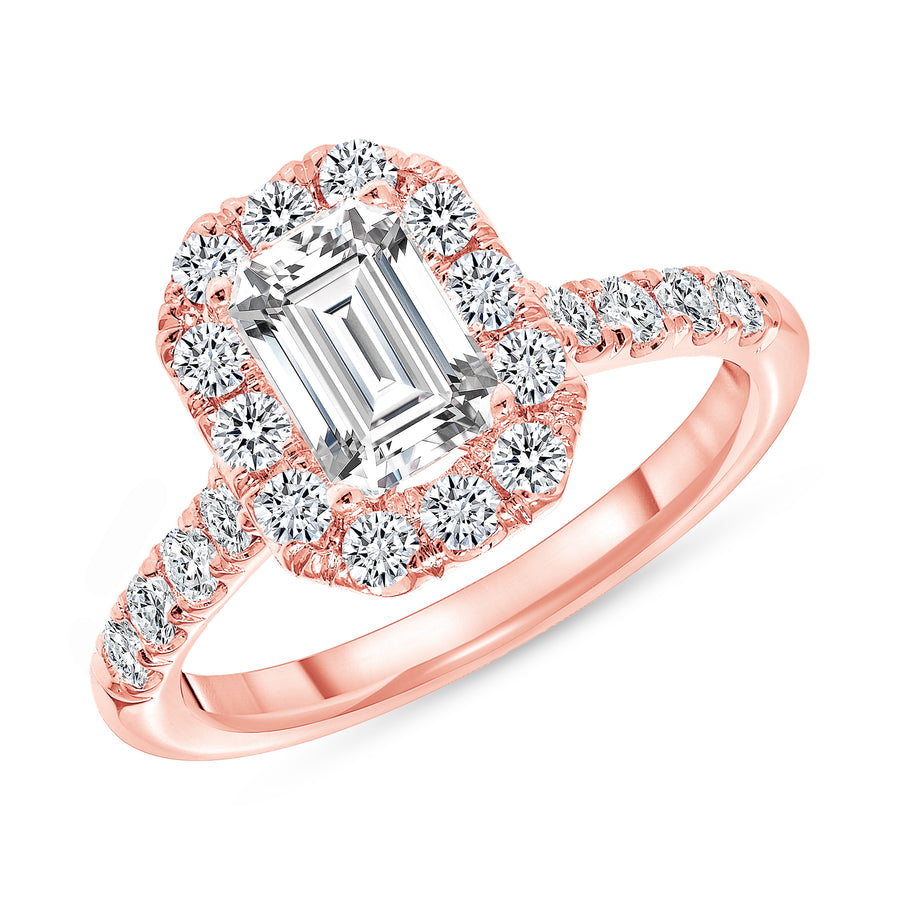 D&P Designs Halo Half Way Pave Engagement Ring Rose Gold