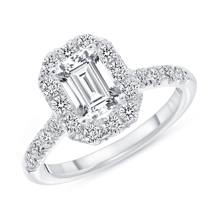 D&P Designs Halo Half Way Pave Engagement Ring White Gold