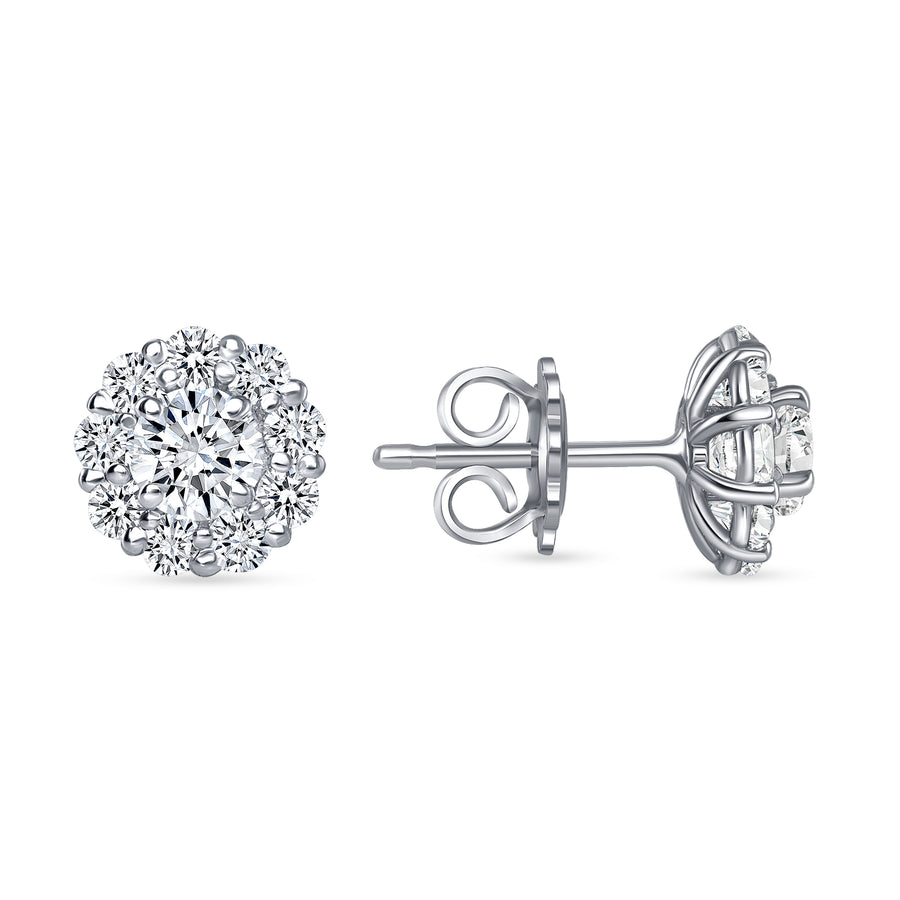 D&P Designs Halo Stud Earrings White Gold