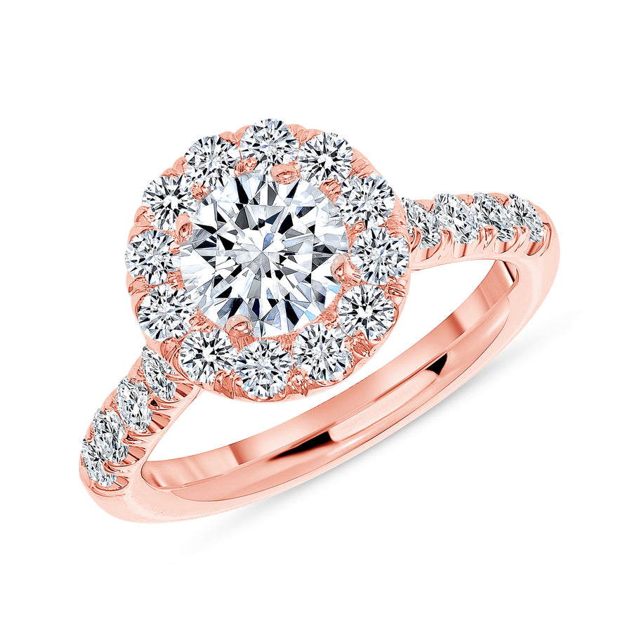 Simple Halo Half Way Pave Engagement Ring Rose Gold