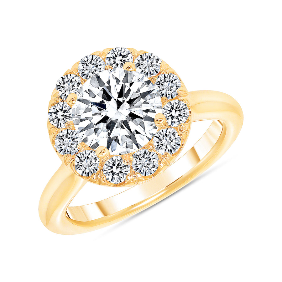 D&P Designs Simple Halo Solid Band Engagement Ring Yellow Gold