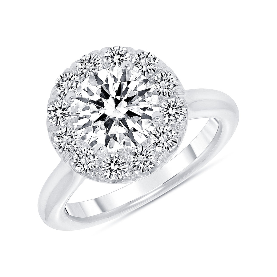 D&P Designs Simple Halo Solid Band Engagement Ring White Gold