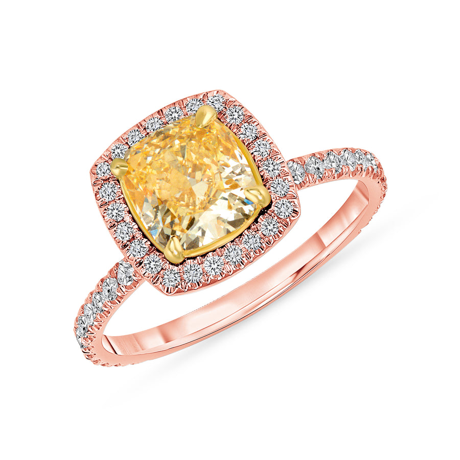 D&P Designs Single Halo Fancy Yellow Engagement Ring Rose Gold
