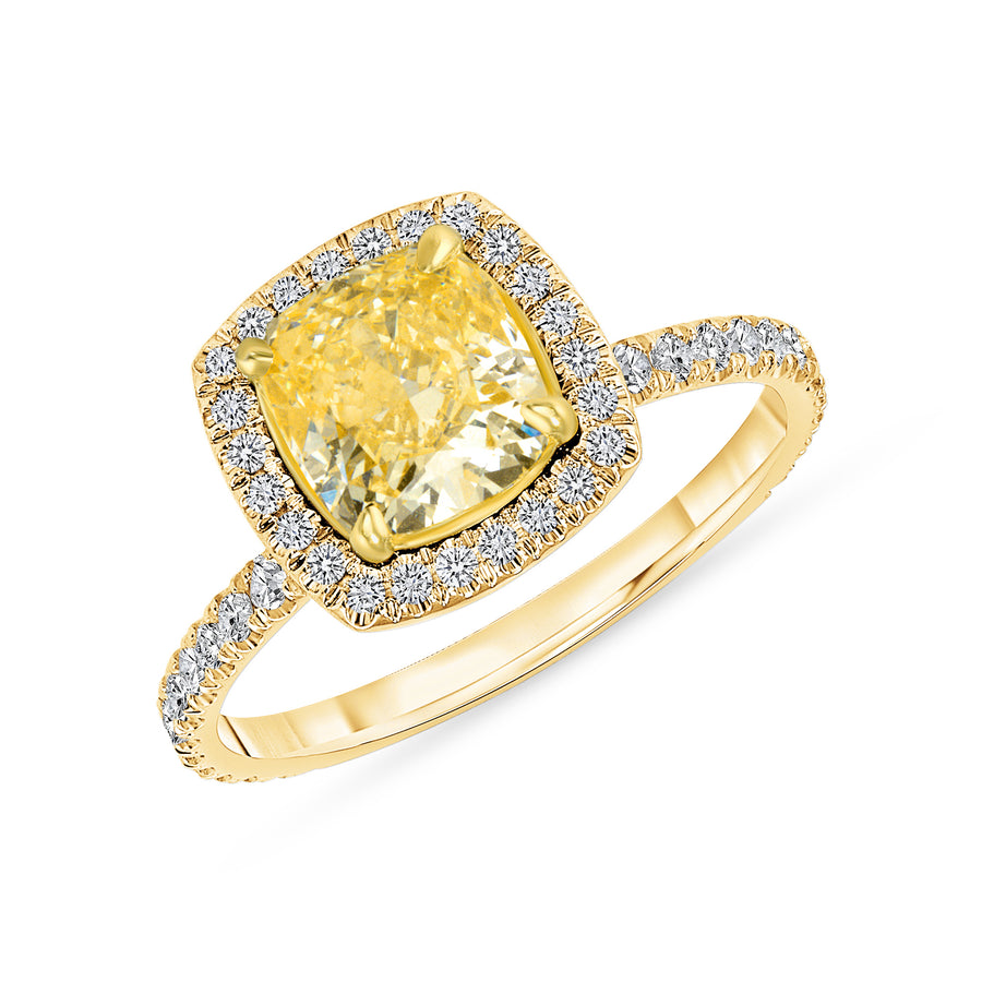 D&P Designs Single Halo Fancy Yellow Engagement Ring Yellow Gold