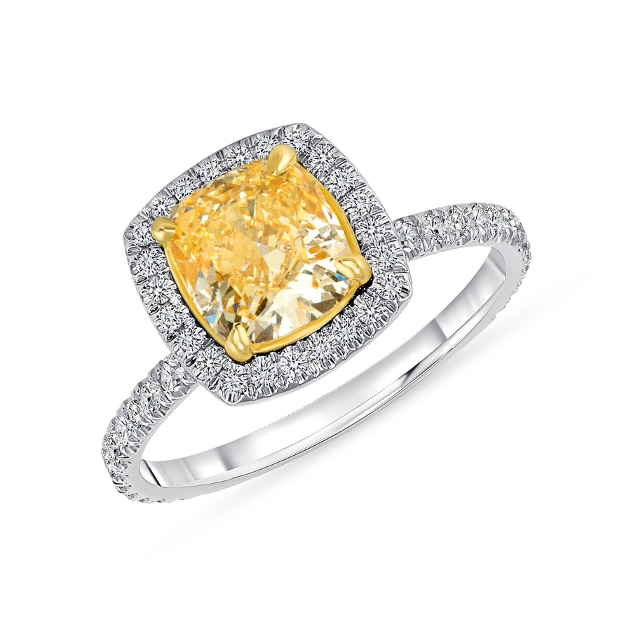 D&P Designs Single Halo Fancy Yellow Engagement Ring White Gold