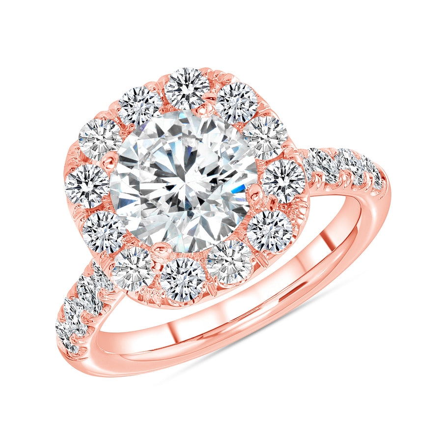 Single Halo One Row Half Way Pave Engagement Ring Rose Gold