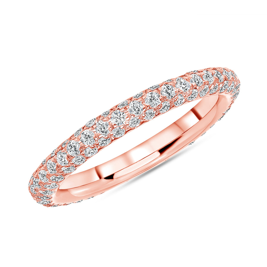 Three Row Pave Eternity Band Rose Gold