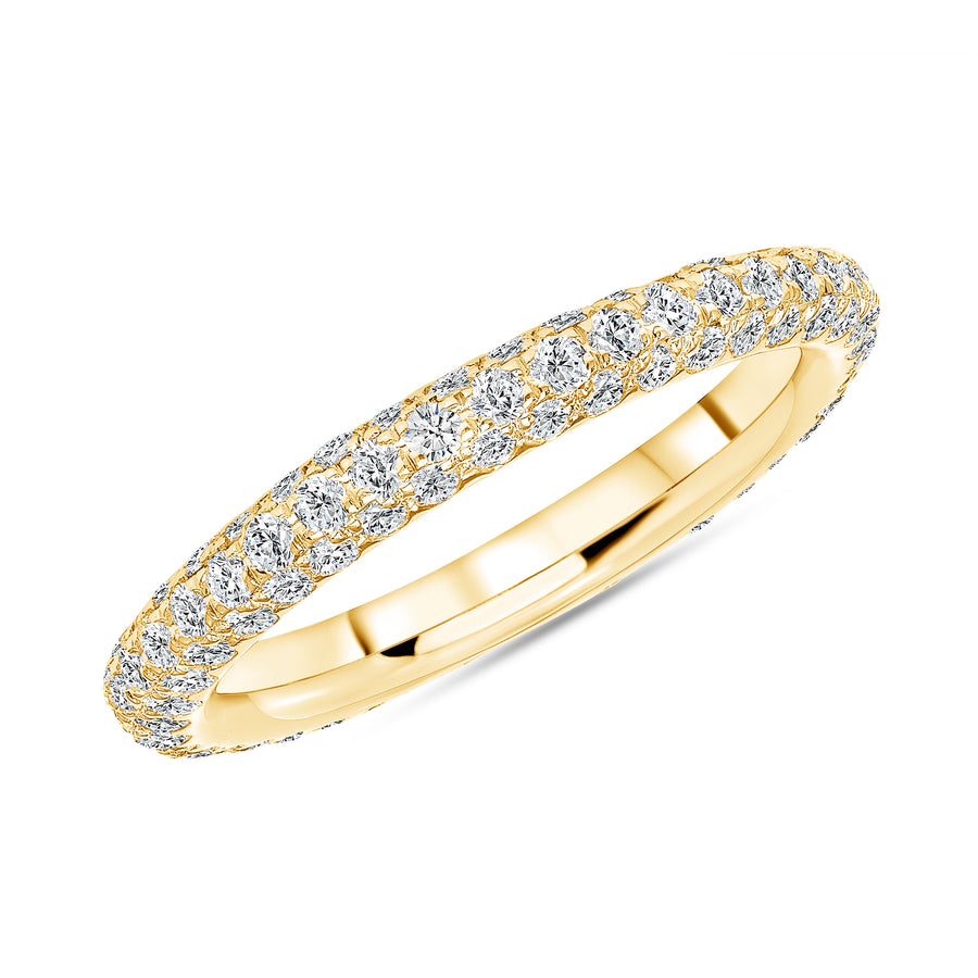 Three Row Pave Eternity Band Yellow Gold