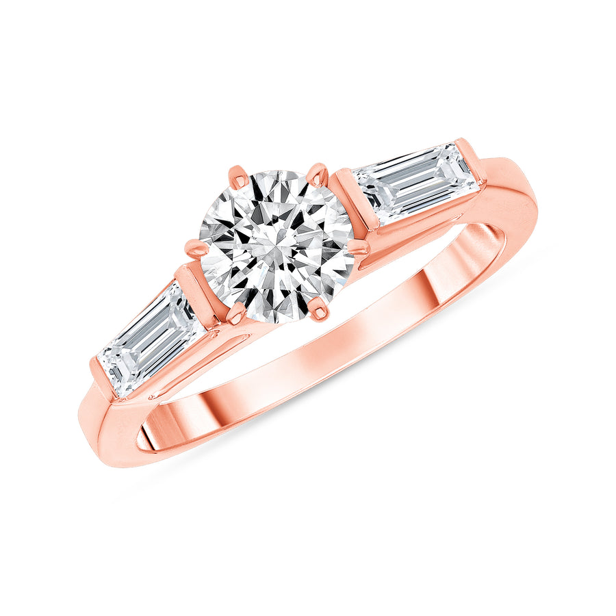 D&P Designs Three Stone Six Prong Engagement Ring Rose Gold