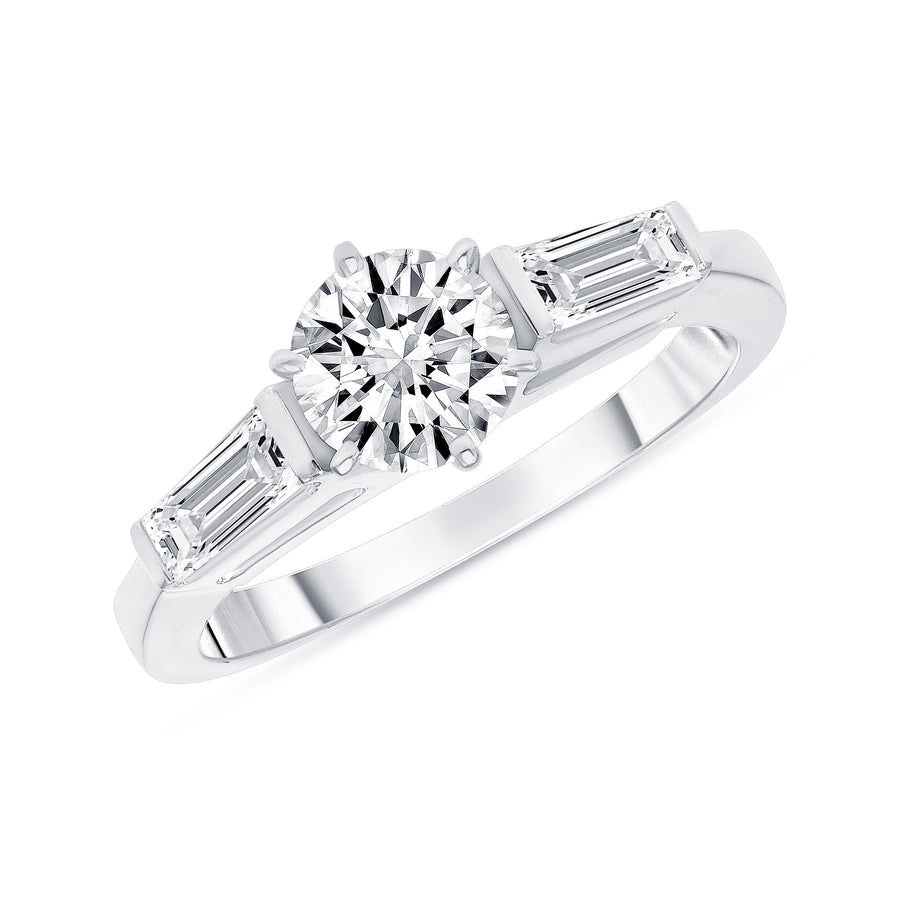 D&P Designs Three Stone Six Prong Engagement Ring White Gold