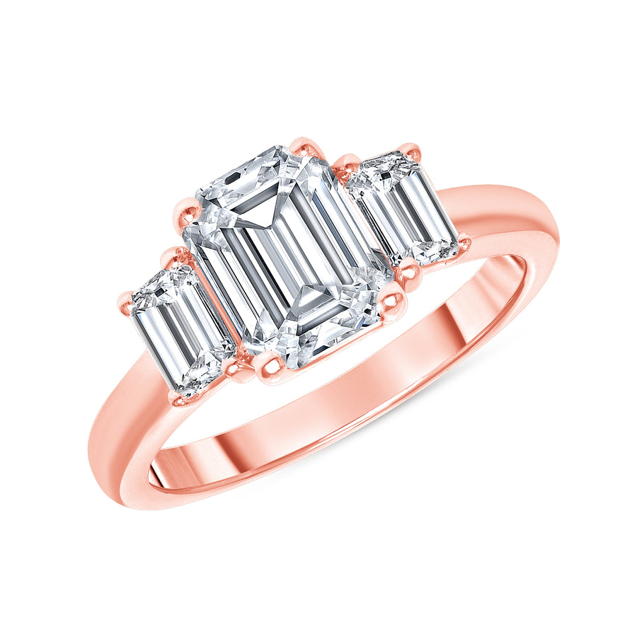 D&P Designs Three Stone Solid Band Engagement Ring Rose Gold