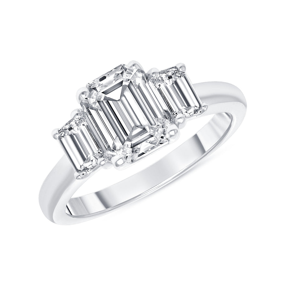 D&P Designs Three Stone Solid Band Engagement Ring White Gold