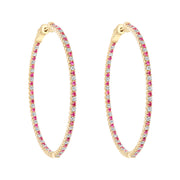 D&P Designs White Diamond and Treated Pink Diamond In and Out Oval Earrings Yellow Gold