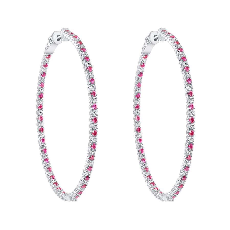 D&P Designs White Diamond and Treated Pink Diamond In and Out Oval Earrings White Gold