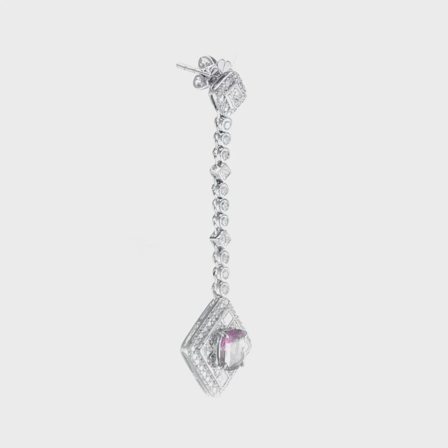 D&P Designs Diamond and Pink Sapphire Hanging Earrings White Gold