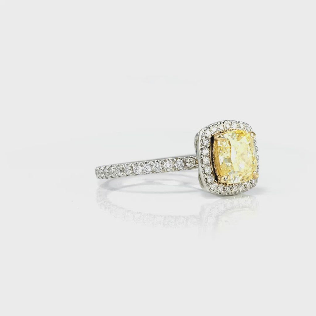 D&P Designs Single Halo Fancy Yellow Engagement Ring Platinum